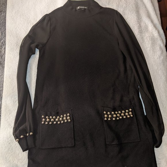 INC Black Sweater W/ Stud Accents & Sheer Sleeves - Picture 1 of 4
